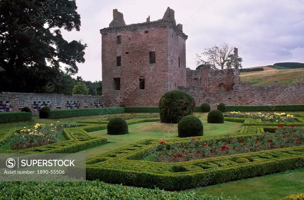 Edzell Castle dating from the 17th century, with a late medieval tower house, and garden, near Edzell Village and Brechin, Angus, Scotland, United Kin...