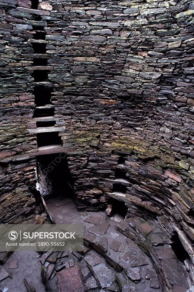 Hollow walls and water tank, Mousa Broch, best preserved of all brochs, standing 12_13 m high, in perfect state, due to its isolation, Mousa Island, S...