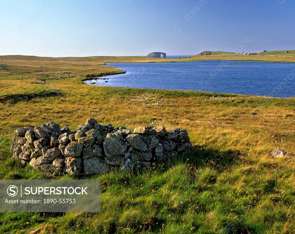 West Loch and Dore Holm natural arch, Eshaness Peninsula, Northmavine, Shetland Islands, Scotland, United Kingdom, Europe