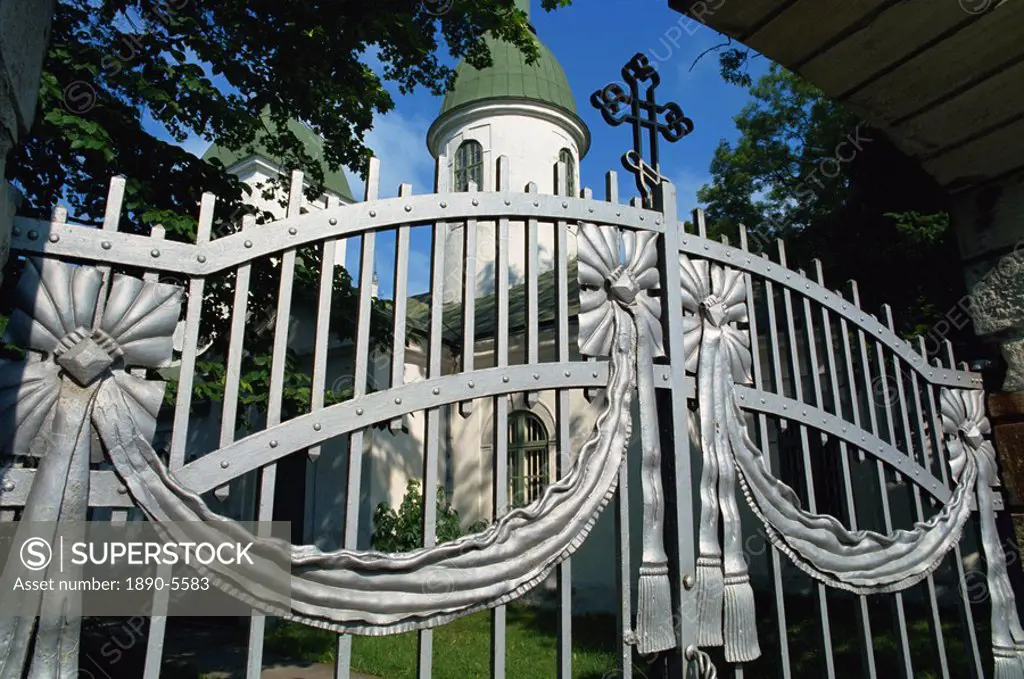 Gates to Russian Orthodox church, Kuressaare, Saaremaa Island, Estonia, Baltic States, Europe