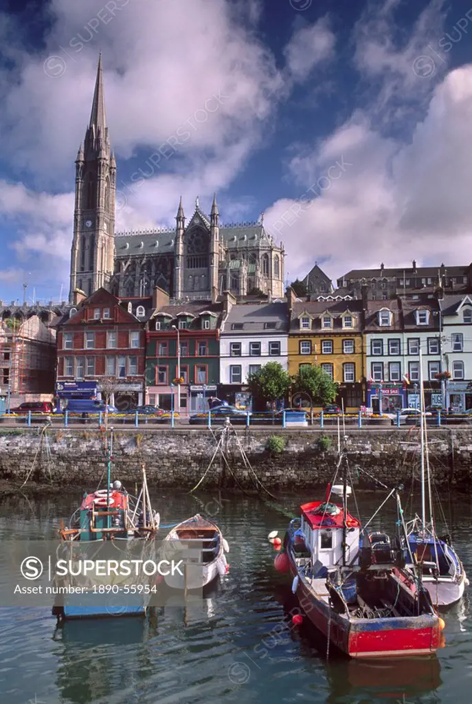 Cobh Harbour and St. Colman´s Cathedral, Cobh Cork, County Cork, Munster, Republic of Ireland, Europe