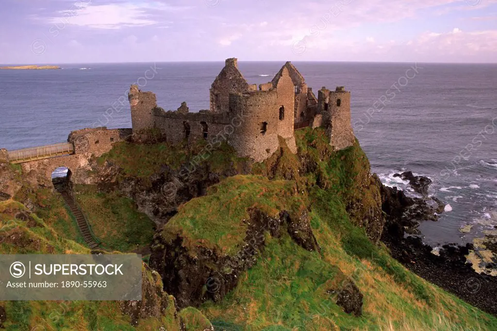 Dunluce castle, spectacular castle_crowned crag, Antrim coast, near Portrush, County Antrim, Ulster, Northern Ireland, United Kingdom, Europe