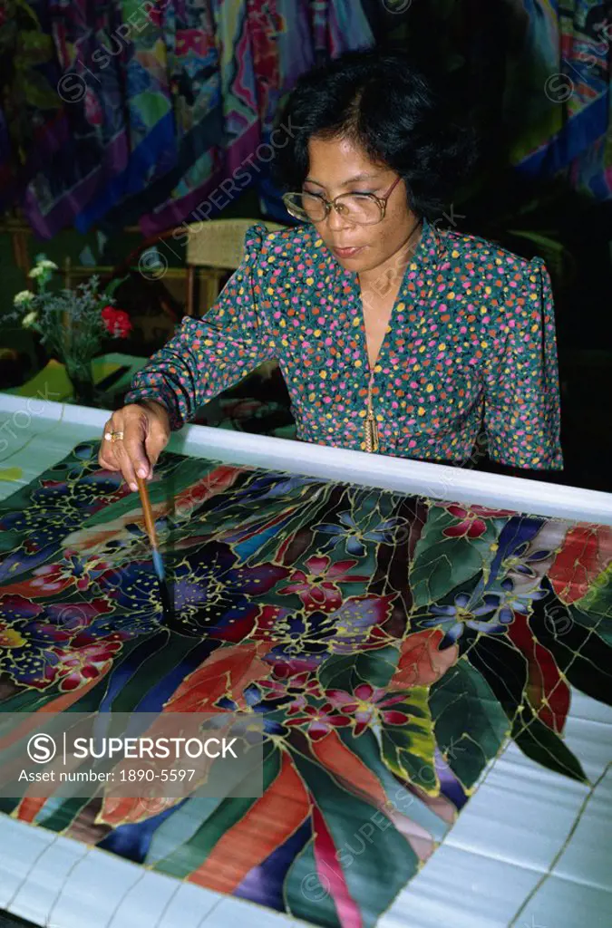 Demonstration of batik painting, Kuala Lumpur, Malaysia, Southeast Asia, Asia