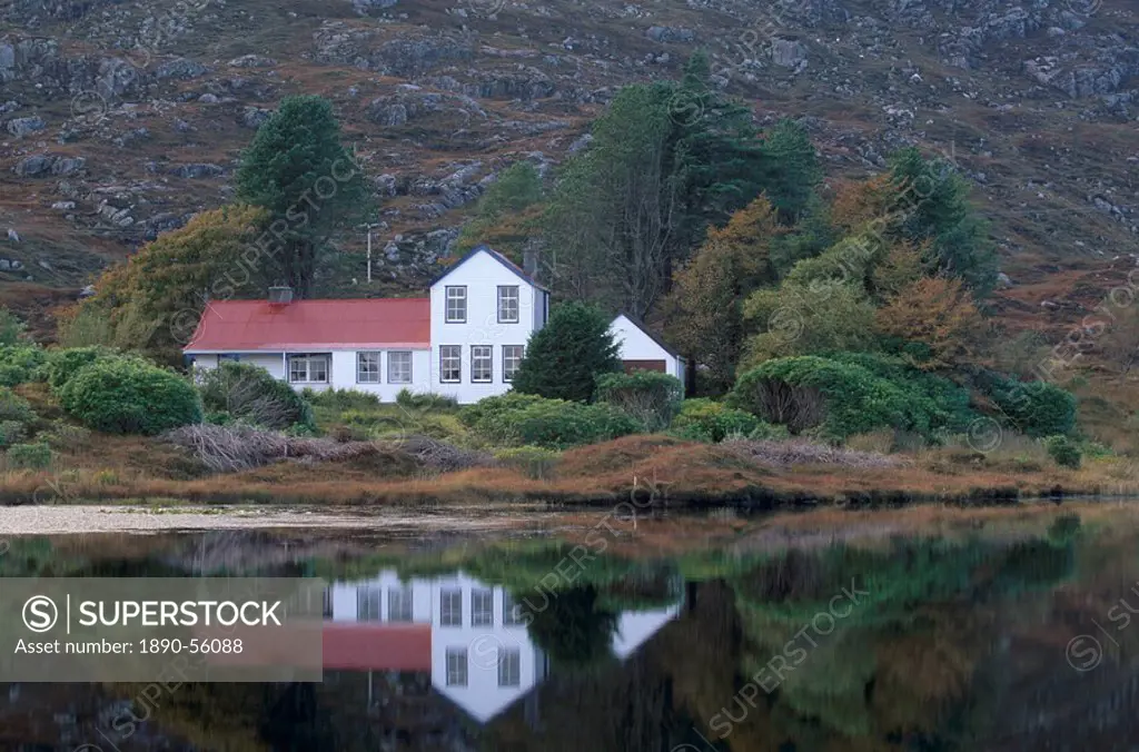 House and lake at Horsacleit, South Harris, Outer Hebrides, Scotland, United Kingdom, Europe