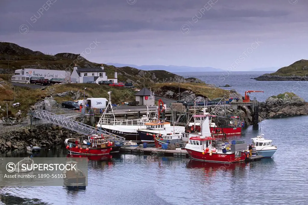 Small fishing harbour, at Stockinish, east coast of South Harris, Outer Hebrides, Scotland, United Kingdom, Europe