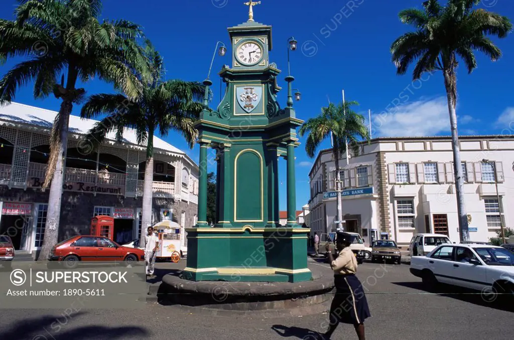 Clocktower at the Circus, Basseterre, St. Kitts, Leeward Islands, West Indies, Caribbean, Central America