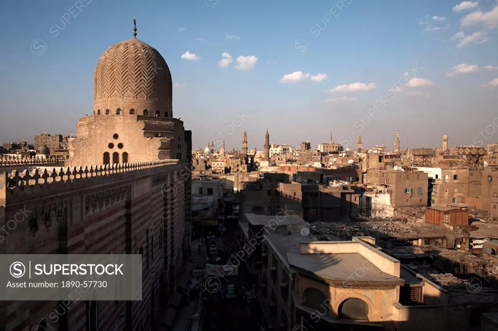 The dome of Bab Zuweila, overlooking Islamic Cairo and the area of Khan al_Khalili, Cairo, Egypt, North Africa, Africa