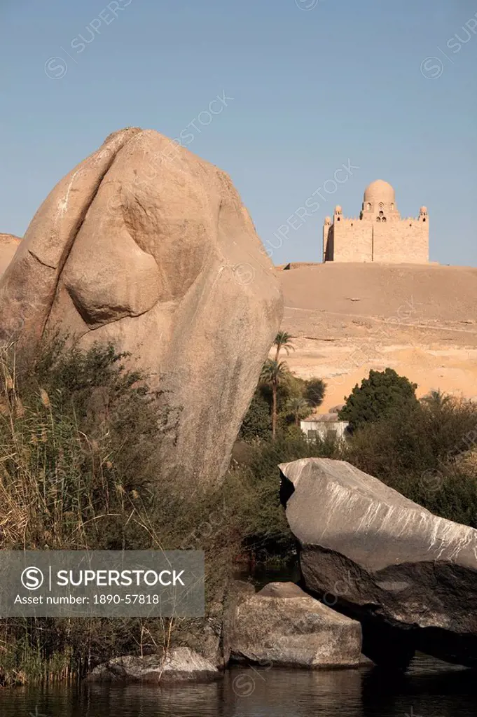 The River Nile and the Mausoleum of Aga Khan, Aswan, Egypt, North Africa, Africa