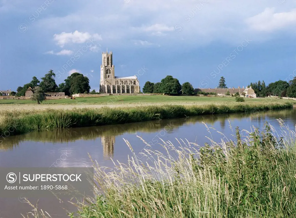 River Nene and Fotheringay church, Northamptonshire, England, United Kingdom, Europe