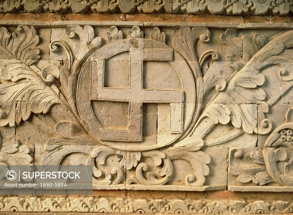 Relief of swastika, an old Hindu symbol, temple of Goa Lawah, east of Klungkung, Bali, Indonesia, Southeast Asia, Asia