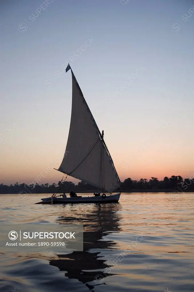 Felucca, sunset, River Nile, Luxor, Egypt, North Africa, Africa