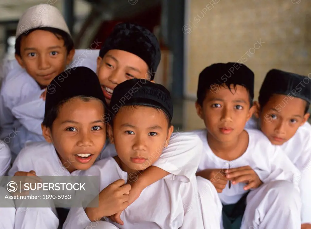 Group of schoolboys at a mosque for religious classes in Kota Kinabalu, Sabah, Malaysia, Southeast Asia, Asia