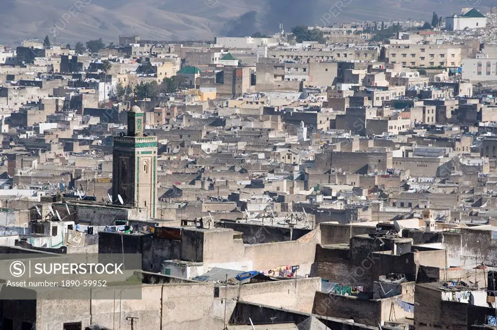 City view with minaret, Medina, Fez, Morocco, North Africa, Africa