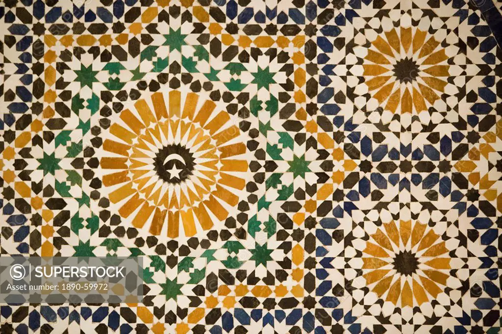 Detail of Zellij tilework, Musee de Marrakech, Marrakech, Morocco, North Africa, Africa