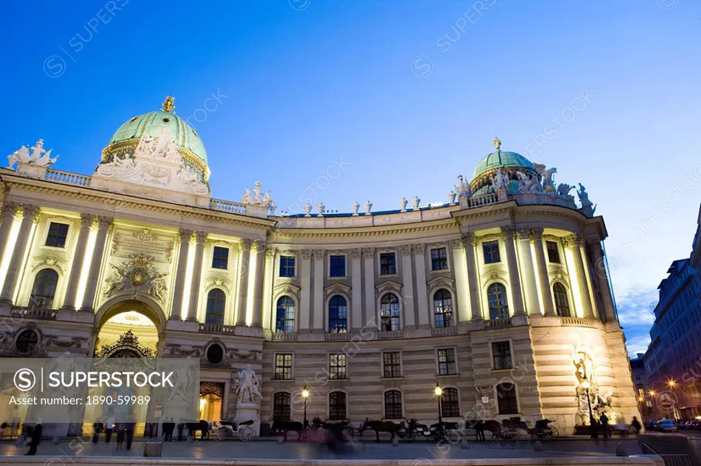 Michaelertrakt entrance to the Hofburg Complex in evening light, Michaelerplatz, Vienna, Austria, Europe