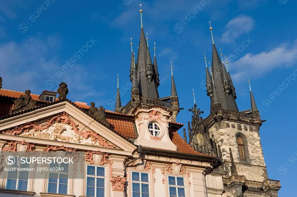 Kisky Palace, Old Town Square, Church of Our Lady before Tyn, Old Town, Prague, Czech Republic, Europe