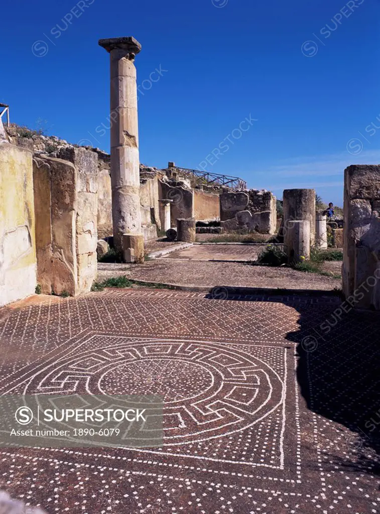 Mosaic floor, Solunto, Carthaginian and later Roman site, east of Palermo, Sicily, Italy, Europe