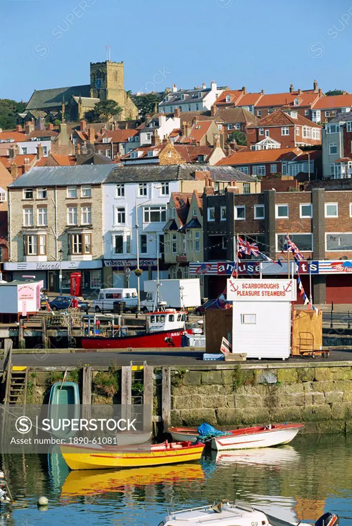 The seafront of Scarborough, the popular seaside resort on the coast of North Yorkshire, England, United Kingdom, Europe