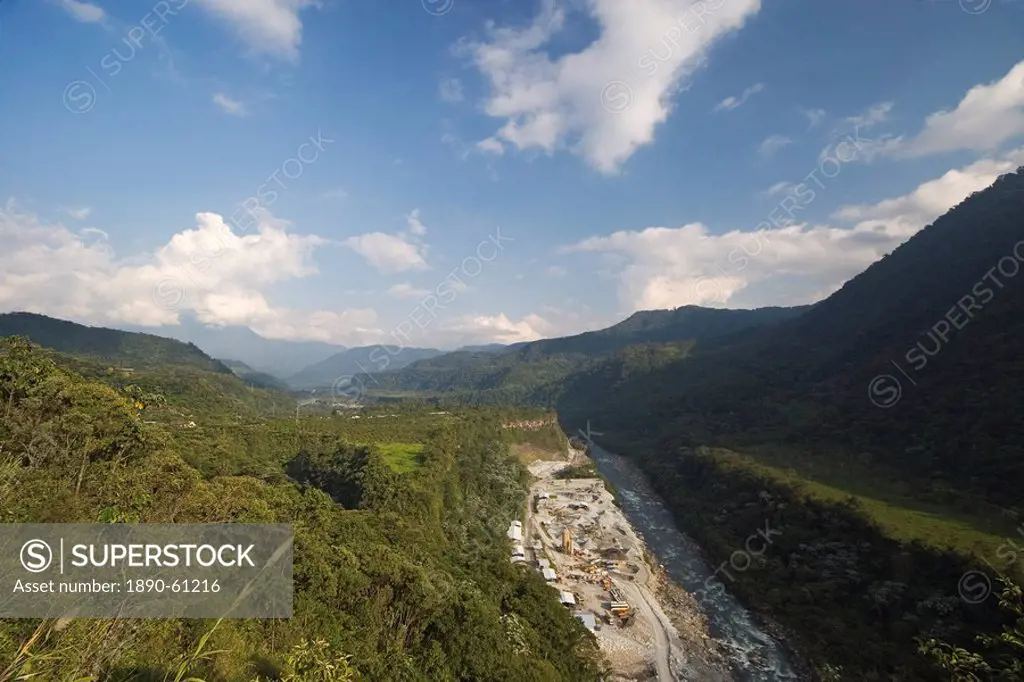 Part of the $300 million, 230 megawatt San Francisco hydroelectric project that extends the existing Agoyan power station in the Rio Pastaza valley, d...