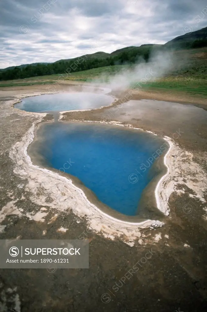 Hot water pools in this area of geothermal activity, Geysir, Iceland, Polar Regions