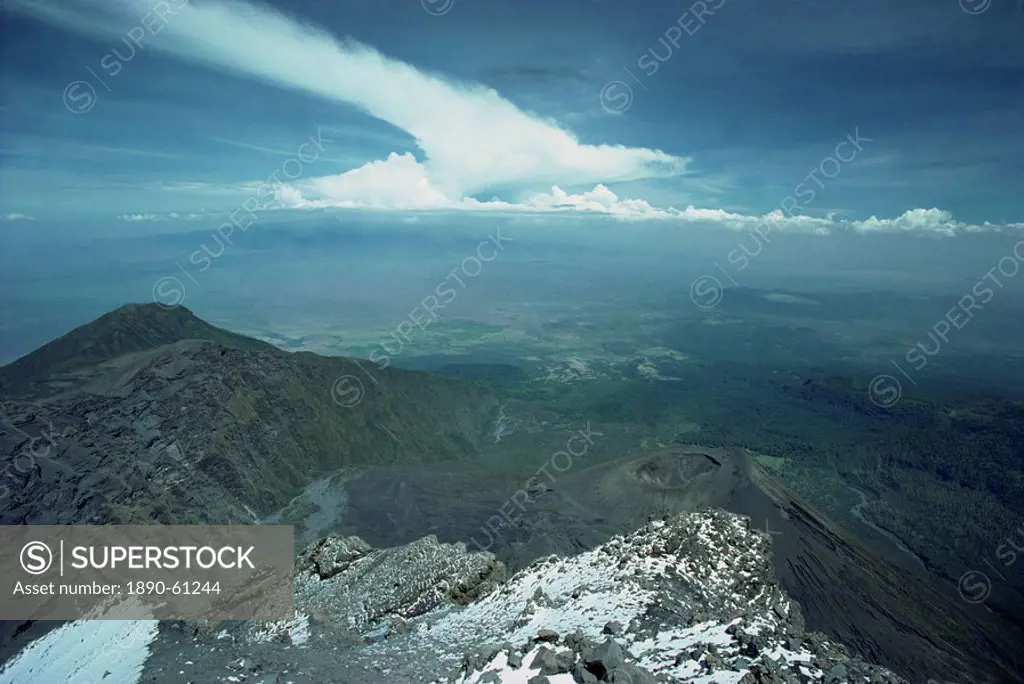Looking out over cone and crater of Mount Meru, 4565m, Arusha National Park, Tanzania, East Africa, Africa