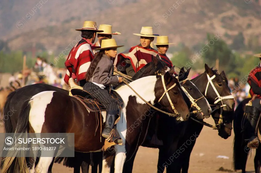 Riders at the Fiesta de Cuasimodo, a traditional festival one week after Easter, La Barnechea, in Santiago, Chile, South America