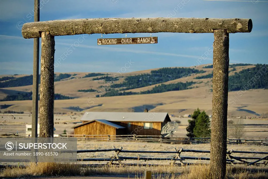 Ranch gate to Rocking Chair Ranch, near Philipsburg, Granite County, west Montana, United States of America, North America