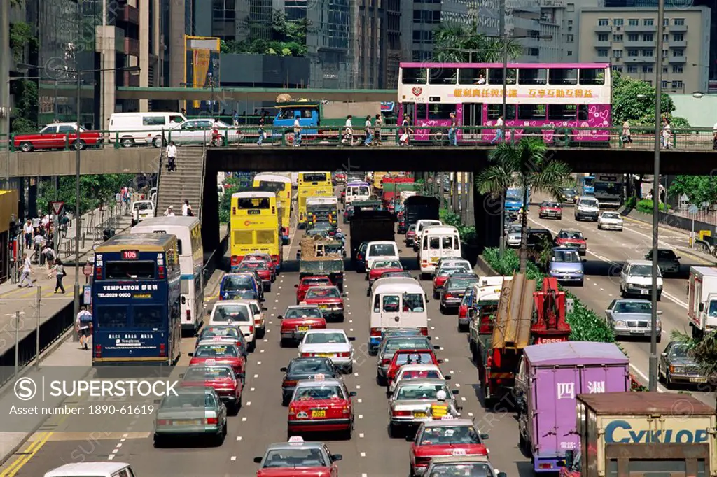 Traffic on Gloucester Road in Wan Chai, the business district on Hong Kong Island, China, Asia