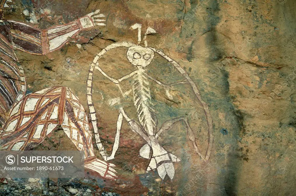 Namarrgon, the Lightning Man, one of the supernatural ancestors depicted at the aboriginal rock art site at Nourlangie Rock, Kakadu National Park, UNE...