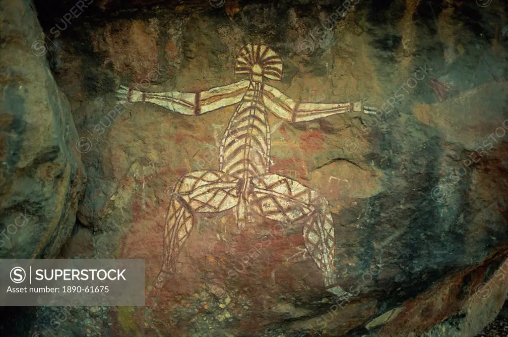 Nabulwinjbulwinj, supernatural ancester who eats lambs, Aboriginal rock art site at Nourlangie Rock, Kakadu National Park, UNESCO World Heritage Site,...