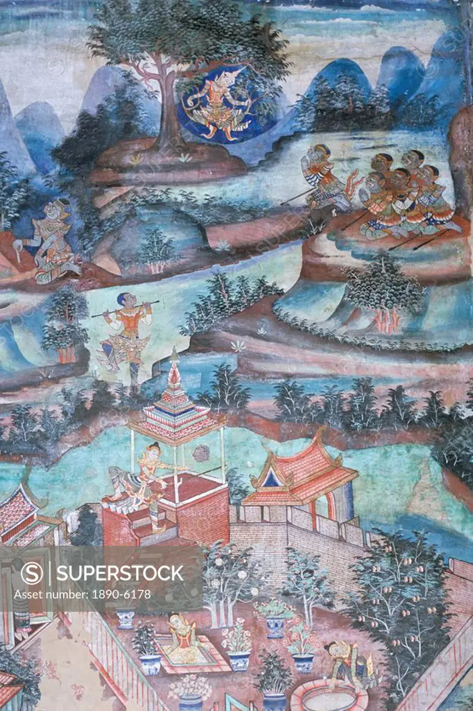 18th century murals inside Lai Kham viharn, Wat Phra Singh temple complex, Chiang Mai, Thailand, Southeast Asia, Asia