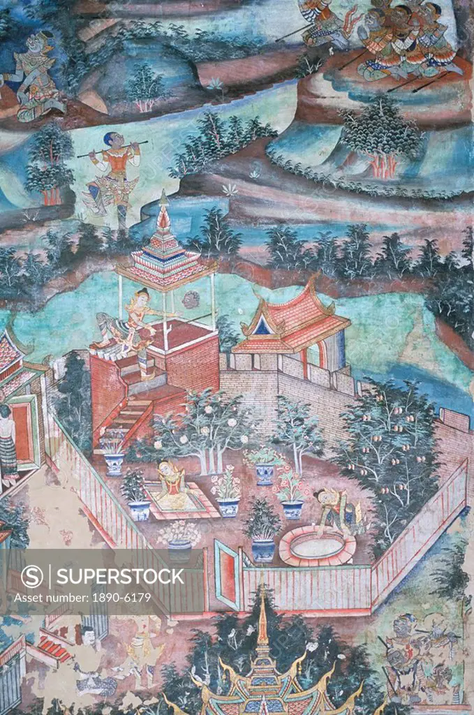 18th century murals inside Lai Kham viharn, Wat Phra Singh temple complex, Chiang Mai, Thailand, Southeast Asia, Asia