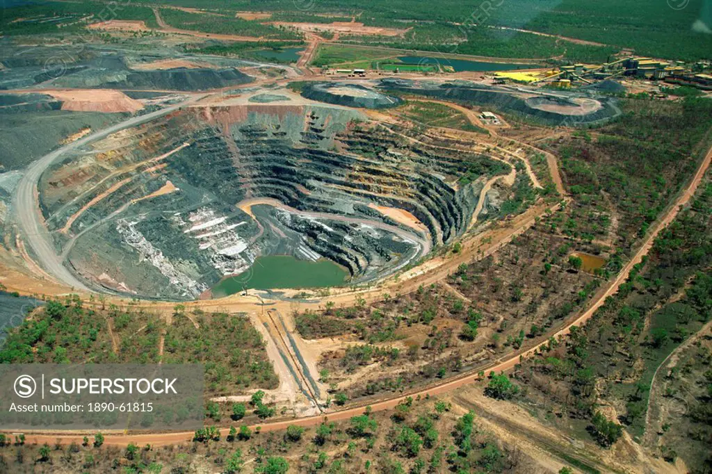 Aerial of Ranger Uranium mine in Kakadu National Park from which a share of the profits go to aboriginal landowners in the Northern Territory of Austr...