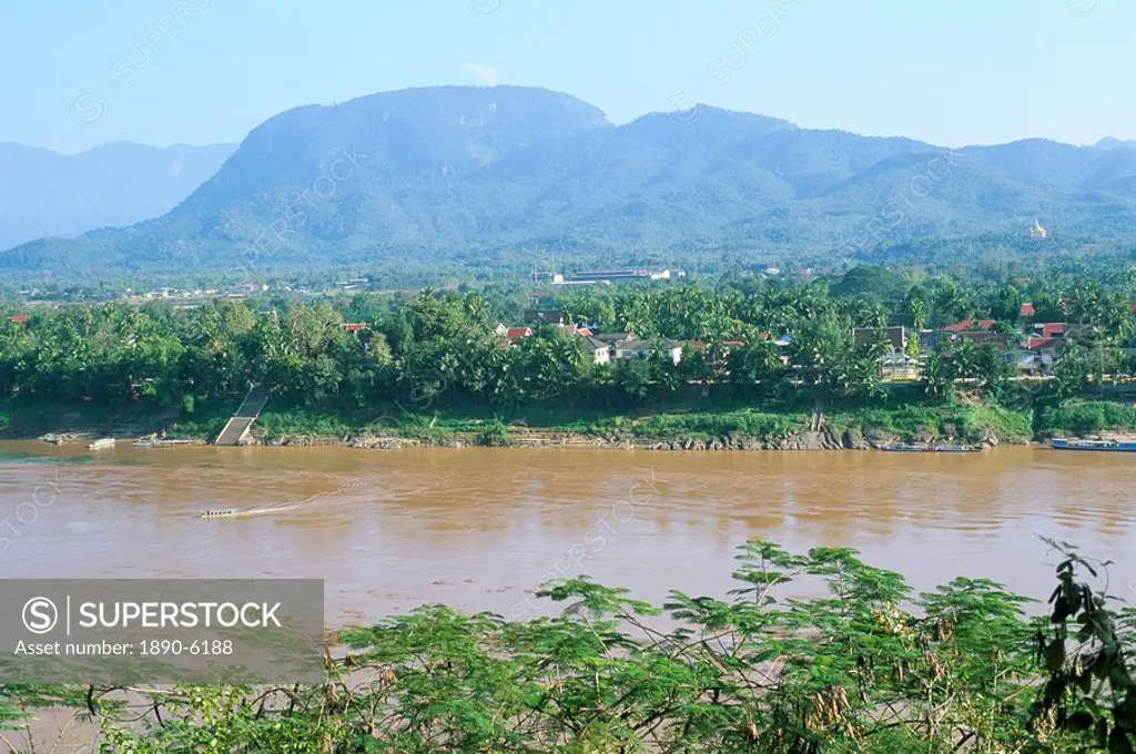 Looking east across the Mekong River, to Luang Prabang, Laos, Indochina, Southeast Asia, Asia