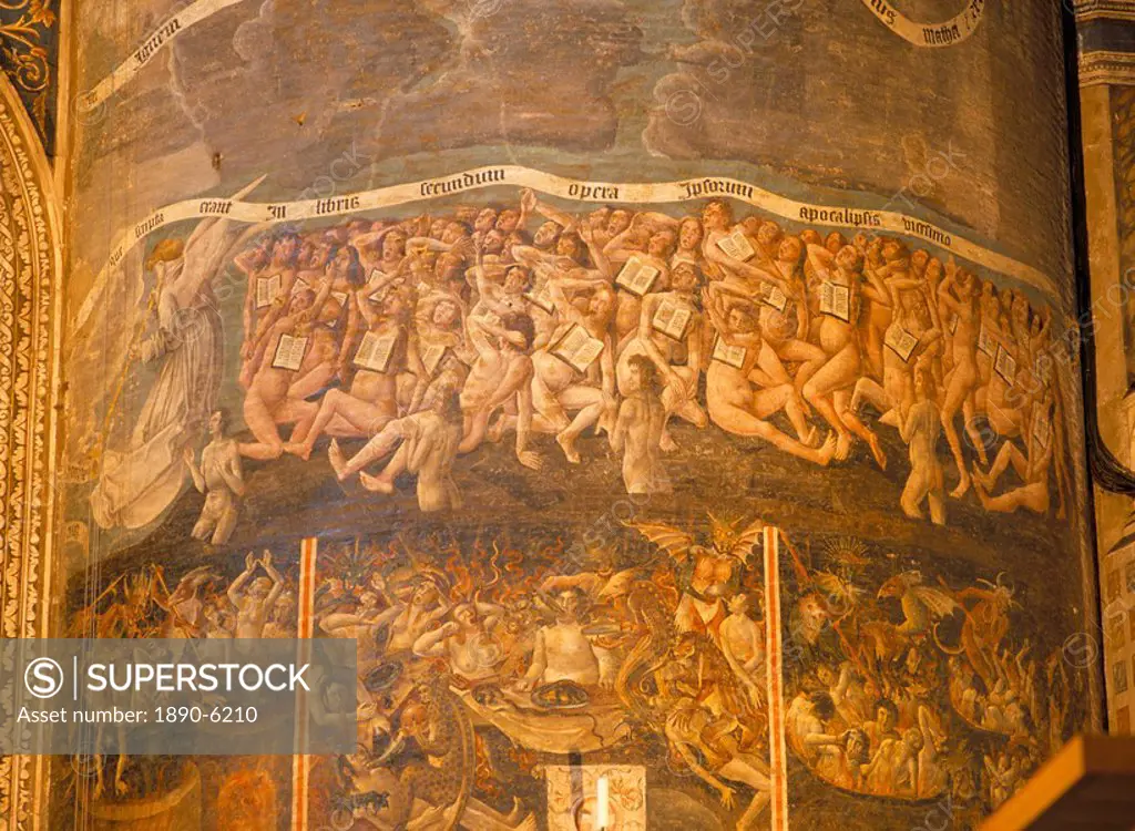Part of huge mural of the Last Judgement, believed to be by Flemish artists dating from the late 15th century, in the nave of Ste. Cecile Cathedral, A...