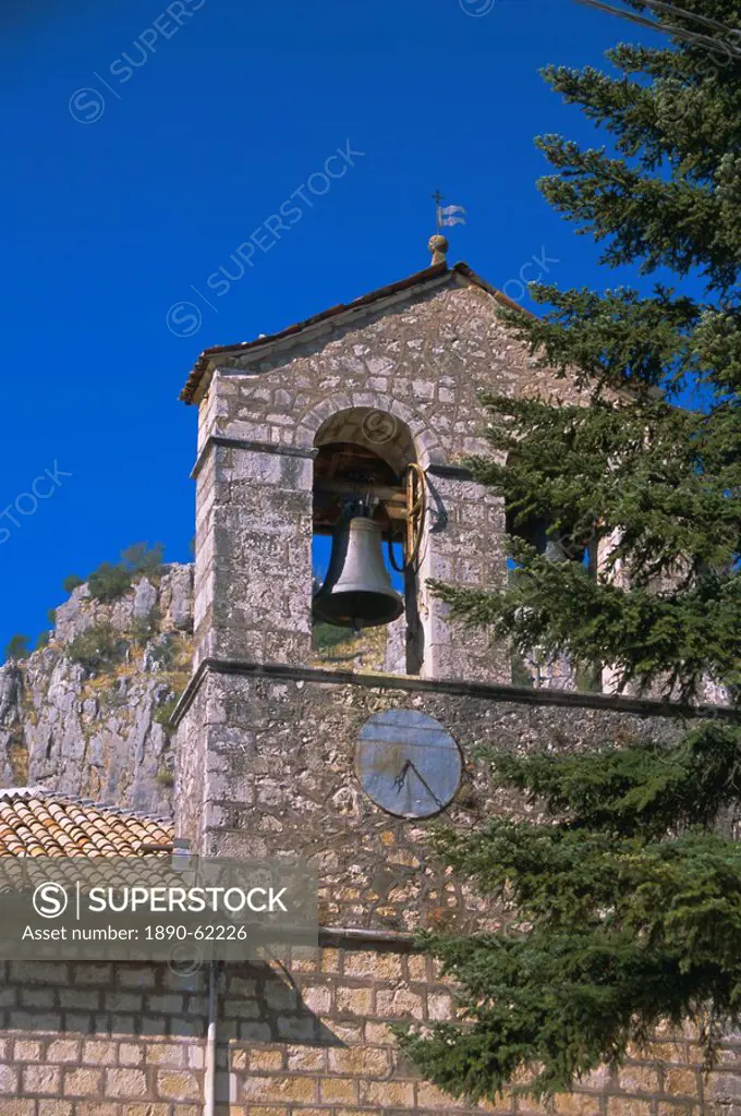 Bell tower of mountain chapel, Tagliacozzo, Abruzzo, Italy, Europe