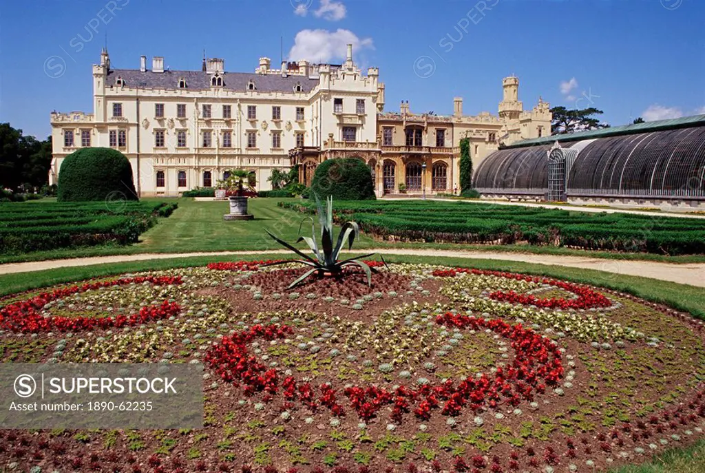 Gardens of chateau dating from 1856, Lednice, UNESCO World Heritage Site, South Moravia, Czech Republic, Europe