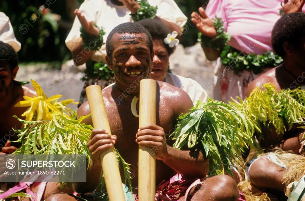 Meke performer in welcome ceremony, Fiji, South Pacific islands, Pacific