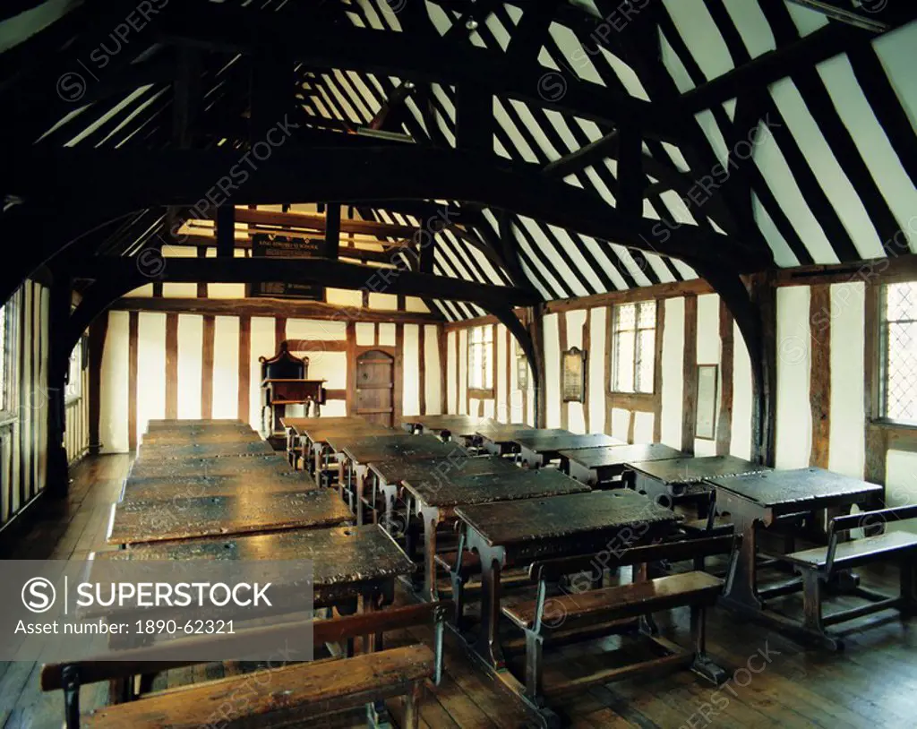 Interior of schoolroom where William Shakespeare was educated, Stratford_upon_Avon, Warwickshire, England, UK, Europe