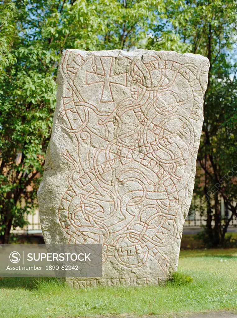 Rune stone in the grounds of Uppsala Cathedral, Sweden, Scandinavia