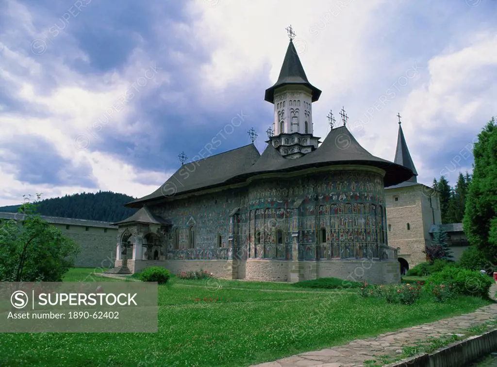 Sucevita Monastery from the southeast, with wall paintings dating from around 1590, UNESCO World Heritage Site, North West Moldavia South Bucovina, Ro...