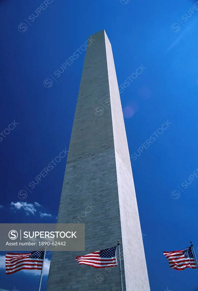 Washington Monument and stars and stripes flags, Washington D.C., United States of America U.S.A., North America
