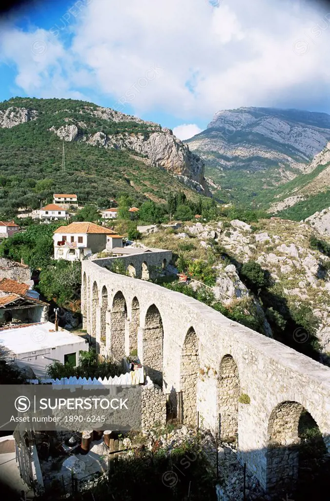 Aqueduct dating from the 17th century, supplying Stari Bar, founded by Justinian in the 6th century, near modern Bar, Montenegro, Europe