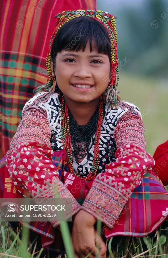 Portrait of a girl from the Kalaban tribe in traditional dress, famous for Eric an ethnic dance joy and happiness, South Cotabato P. island of Mindana...