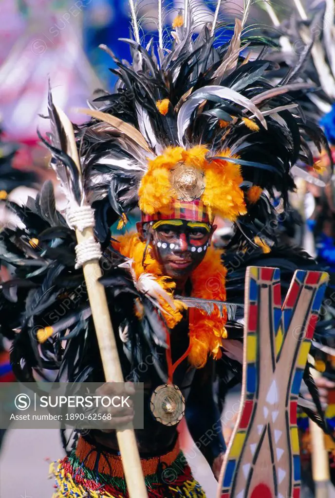 Portrait of a boy in costume and facial paint, Mardi Gras, Dinagyang, Iloilo City, island of Panay, Philippines, Southeast Asia, Asia