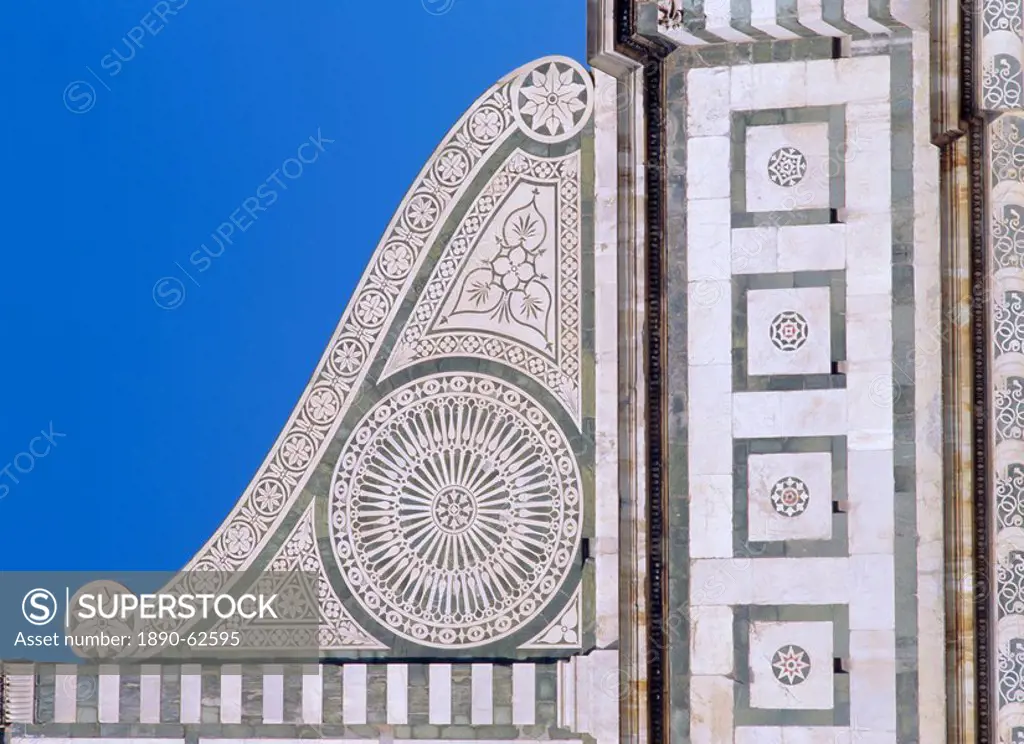 Architectural detail of Volute on the Santa Maria Novella, Florence, Tuscany, Italy