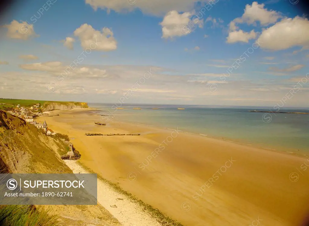 Mulberry Harbour and Golden Beach, Arromanches, Normandy, France