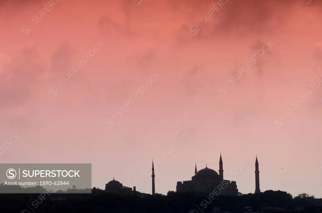 The Istanbul skyline including the Haghia Sofia Aya Sofya, UNESCO World Heritage Site, Istanbul, Turkey, Europe, Eurasia