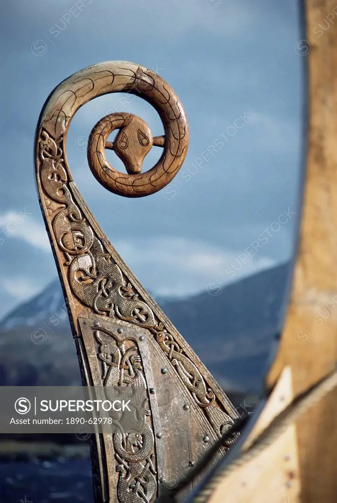 Detail of the replica of a 9th century AD Viking ship, Oseberg, Norway, Scandinavia, Europe