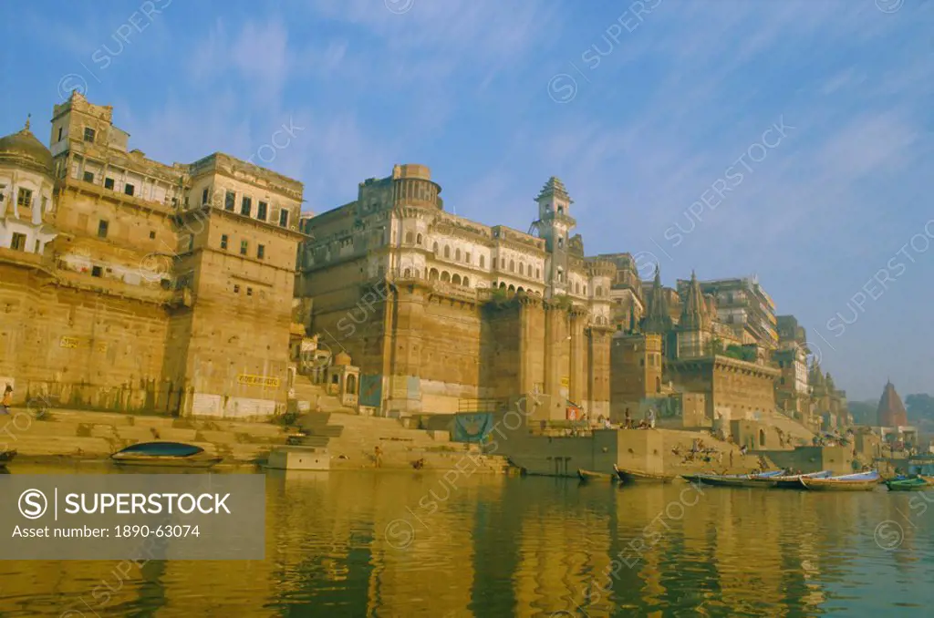 The waterfront at Varanasi, previously known as Benares, on the Ganges River, Uttar Pradesh, India